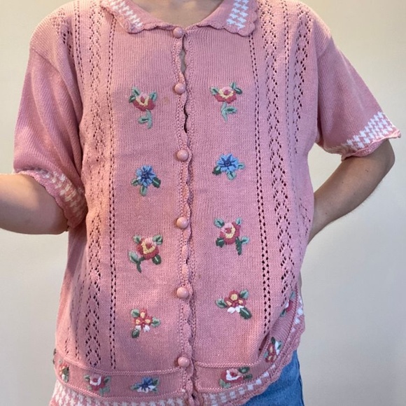Vintage knit floral embroidered cardigan - Picture 2 of 5